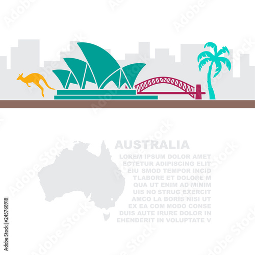 Leaflet with a map and symbols of the Australia and place for text
