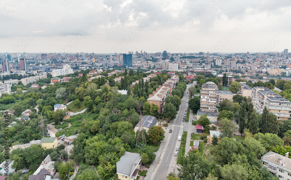 Kiev city skyline from above, downtown cityscape, capital of Ukraine.