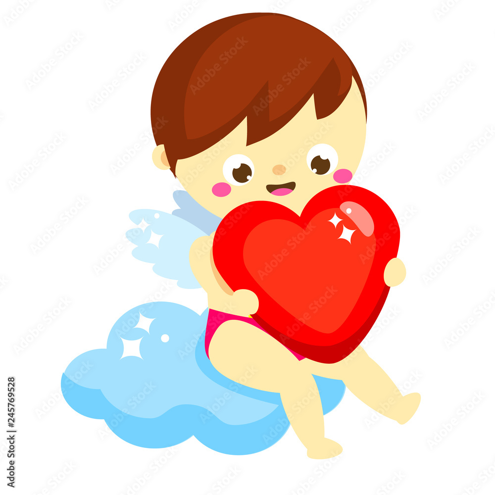 Cute Cupid with big heart. cartoon St Valentines day character. Amur boy. Isolated angel for romantic valentines design Cute Cupid with big heart. cartoon St Valentines day character. Amur boy. Isolated angel for romantic valentines design