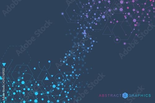 Structure molecule and communication. Dna, atom, neurons. Scientific concept for your design. Connected lines with dots. Medical, technology, chemistry, science background. Vector illustration.