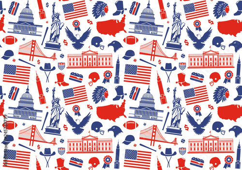 Seamless background with symbols of the USA