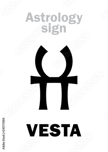 Astrology Alphabet: VESTA (Hestia), classic asteroid. Hieroglyphics character sign (single symbol).
