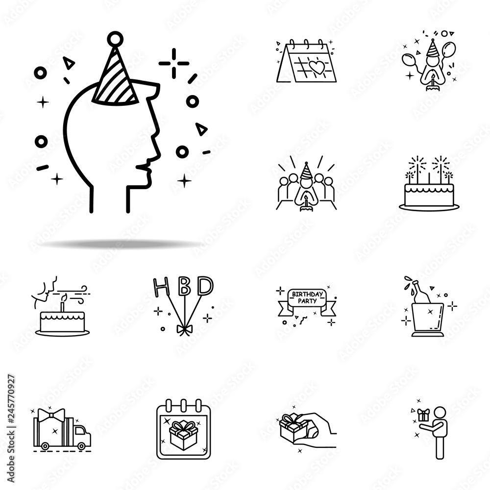 Fototapeta premium boy in party hat dusk style icon. Birthday icons universal set for web and mobile