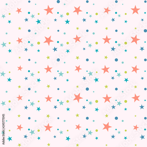 abstraColorful festive seamless pattern, abstract background with circles and stars on white. Infinity confetti geometric pattern. Wrapping paper. Vector illustration. ct seamless pattern