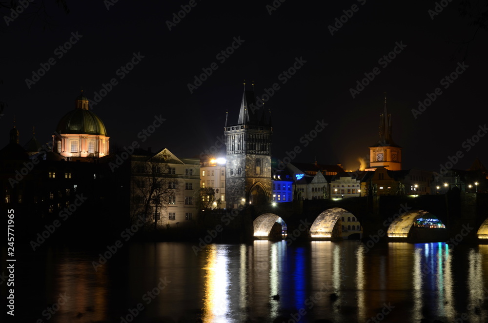 Charles Bridge in Prague by night