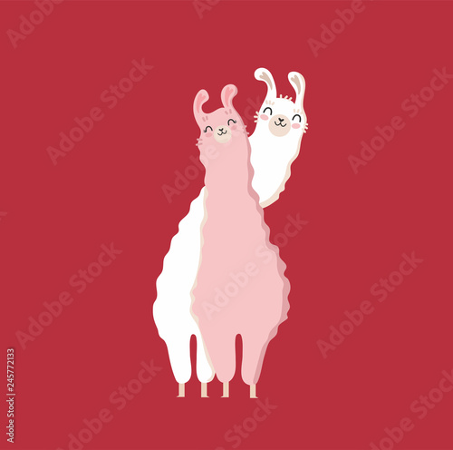 Collection llama in love. Typography poster,card,label,banner design set with background.Vector illustration.