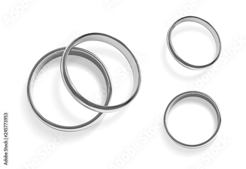 Realistic silver wedding rings. Isolated vector illustration.