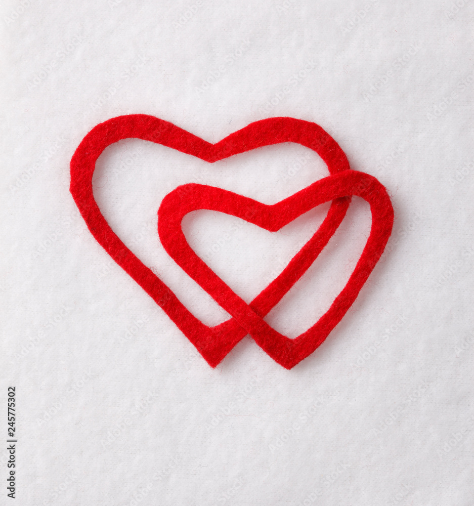 Two red heart decoration with copy space