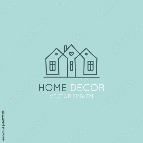 Vector logo design template in simple linear style - home decor store