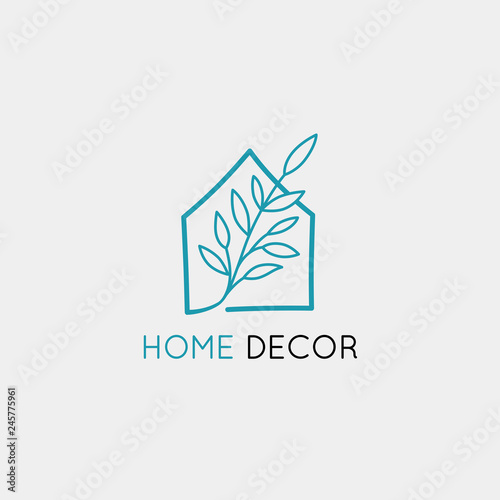Vector logo design template in simple linear style - home decor store