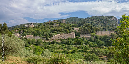 Panoramic view of the hilltop village Oppede-le-Vieux, Provence, Luberon, Vaucluse, France