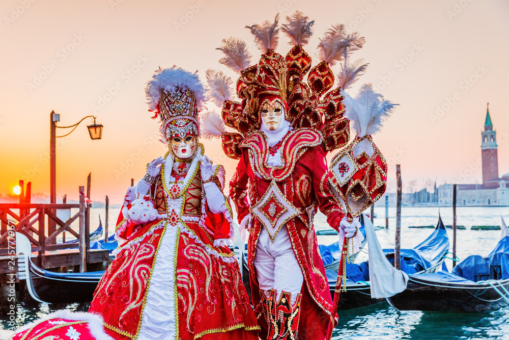 Fototapeta Venice, Italy. Carnival of Venice, beautiful masks at St. Mark's Square.