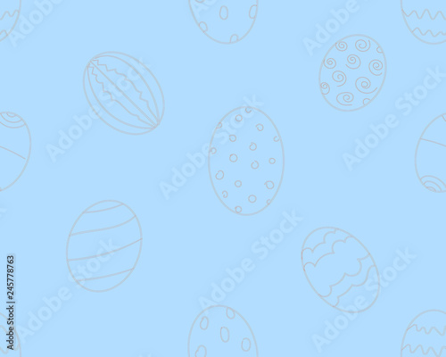 Doodle eggs hand drawn vector seamless pattern. Blue Easter background