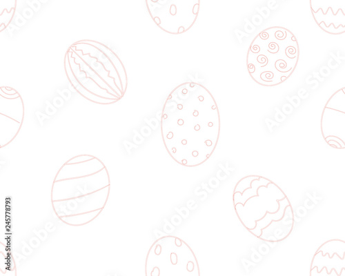 Doodle eggs hand drawn vector seamless pattern. White Easter background
