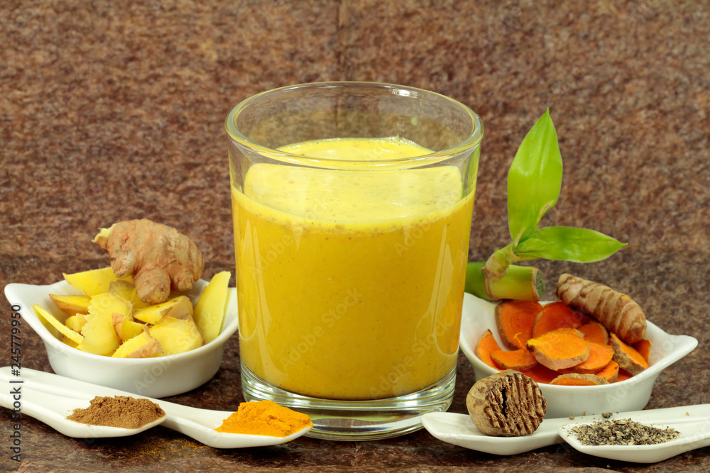 ayurvedic drink, golden milk with soy milk Stock Photo | Adobe Stock