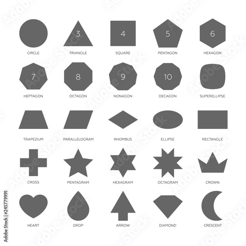 Big set vector basic shape. Circle, triangle, square, pentagon, hexagon