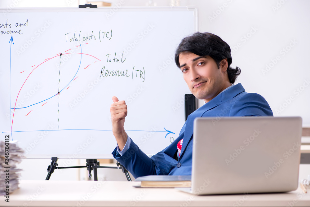 Busy businessman explaining business charts Busy businessman explaining business charts