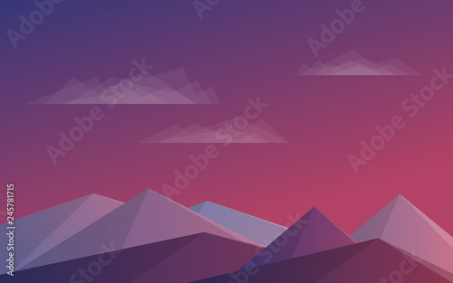 Mountains, blue sky, clouds.