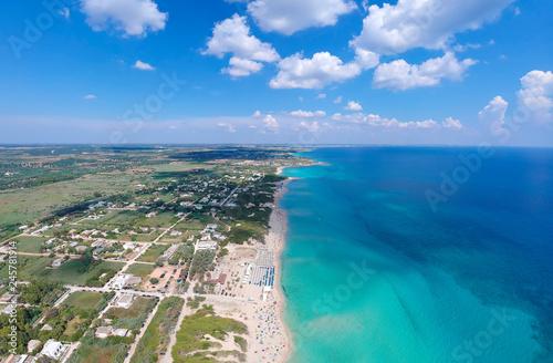 Fototapeta Naklejka Na Ścianę i Meble -  The beach in Punta Prisciutto, Puglia, Italy. Drone aerial photo