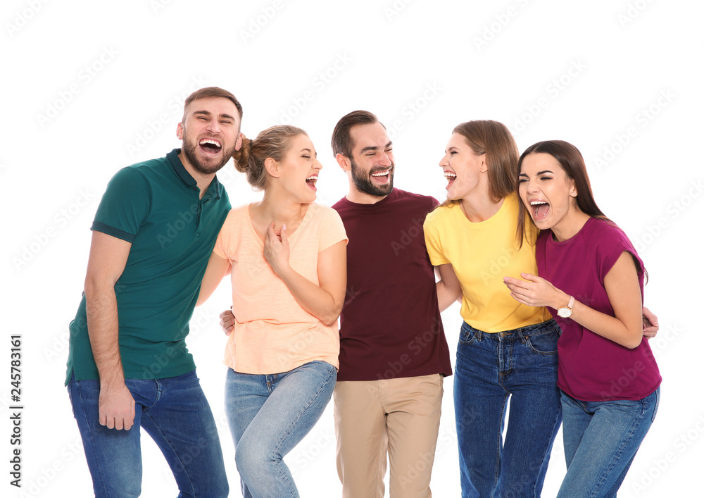 Portrait of young people laughing on white background Portrait of young people laughing on white background