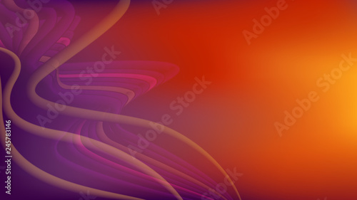 Horizontal abstract color background with futuristic line pattern. Wallpaper template is vibrant orange to purple gradient. Vector illustration.