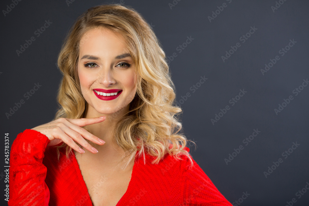portrait of beautiful young girl with make-up and hairstyle on black background portrait of beautiful young girl with make-up and hairstyle on black background