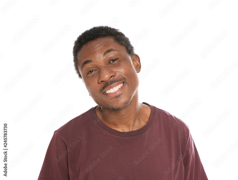 Portrait of happy African-American man on white background Portrait of happy African-American man on white background