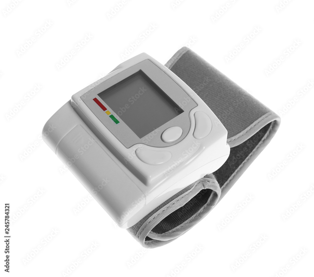 Digital blood pressure monitor on white background. Cardiology equipment Digital blood pressure monitor on white background. Cardiology equipment