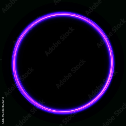 Vibrant pink neon glowing circle. Colorful round frame. Abstract bright ring. Shine vector stroke illustration for your design, banner, ad.