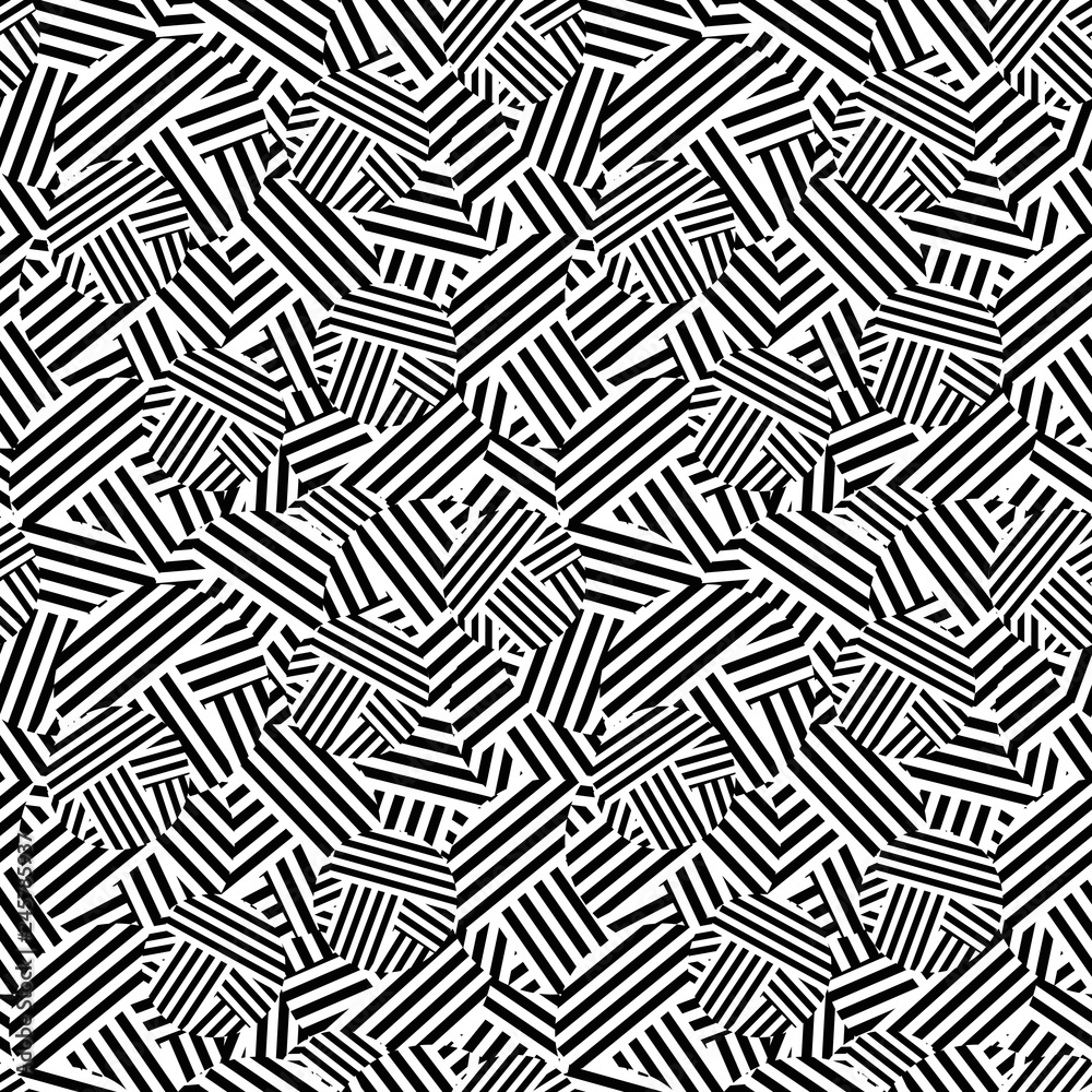 Abstract messy linear dot, circles, geometrical seamless pattern. Striped background. Vector illustration.    