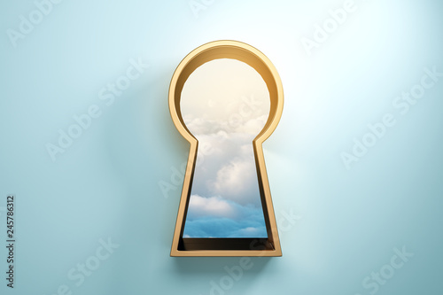Blue wall with golden keyhole photo