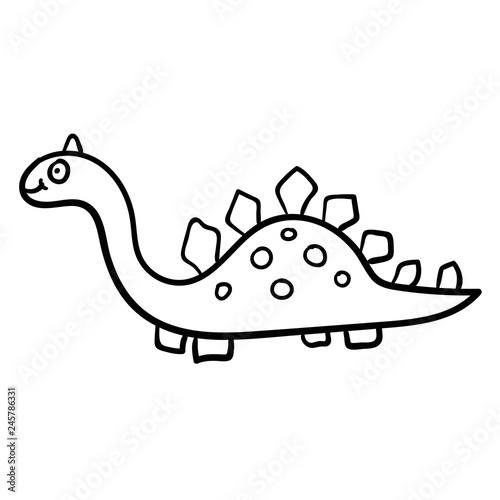 Cartoon doodle linear dinosaur, stegosaurus isolated on white background. Vector illustration. 