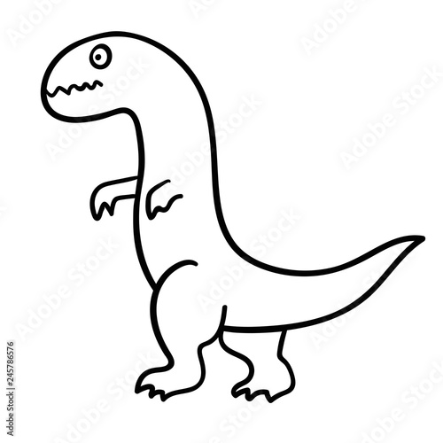 Cartoon doodle linear dinosaur, tyrannosaurus isolated on white background. Vector illustration.  © _aine_