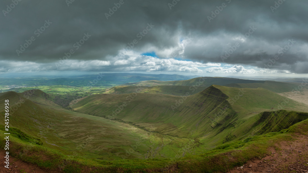 Stunning landscape image of view from Pen-y-Fan towards Cribyn and Corn Du in Brecon Beacons