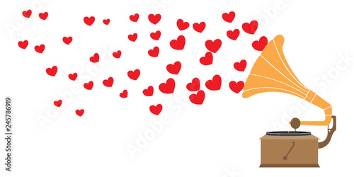 hearts and gramophone concept. blank text area. vector illustration