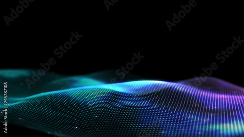 3d abstract digital technology background. Futuristic sci-fi user interface concept with gradient dots and lines. Big data, artificial intelligence, music hud. Blockchain and cryptocurrency