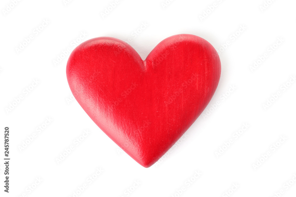 Red heart on white background, top view