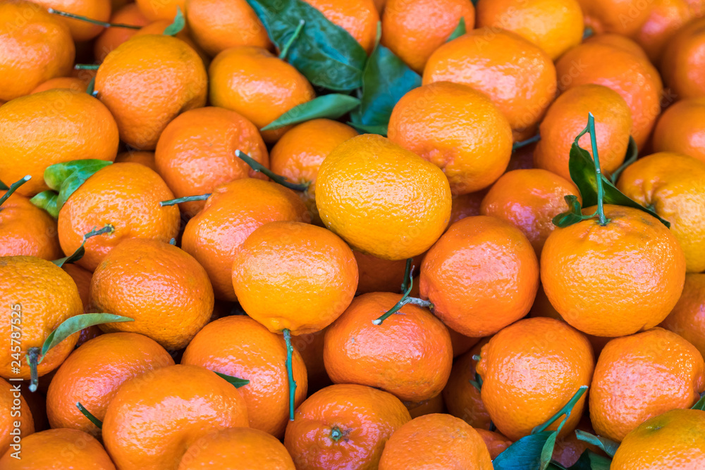 Bunch of fresh tangerines oranges on market Bunch of fresh tangerines oranges on market