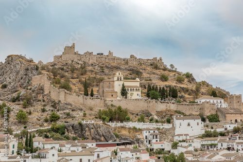 A close up view of the church above the town of Montefrio, Spain in summertime