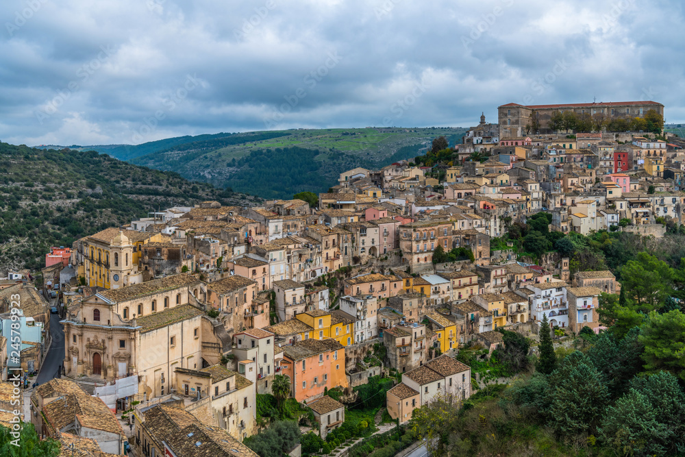 View of the old part of Ragusa city in Sicily, Italy