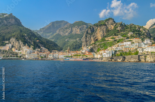 View of the Amalfi from the sea. Amalfi coast in Italy