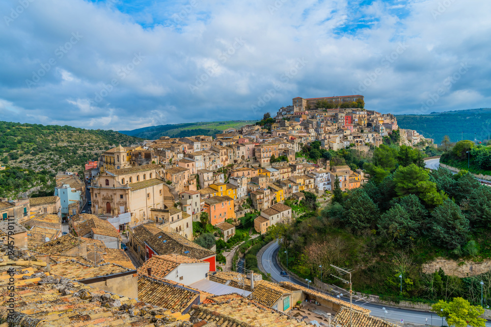 View of the older upper part of ancient baroque town Ragusa in Sicily, Italy