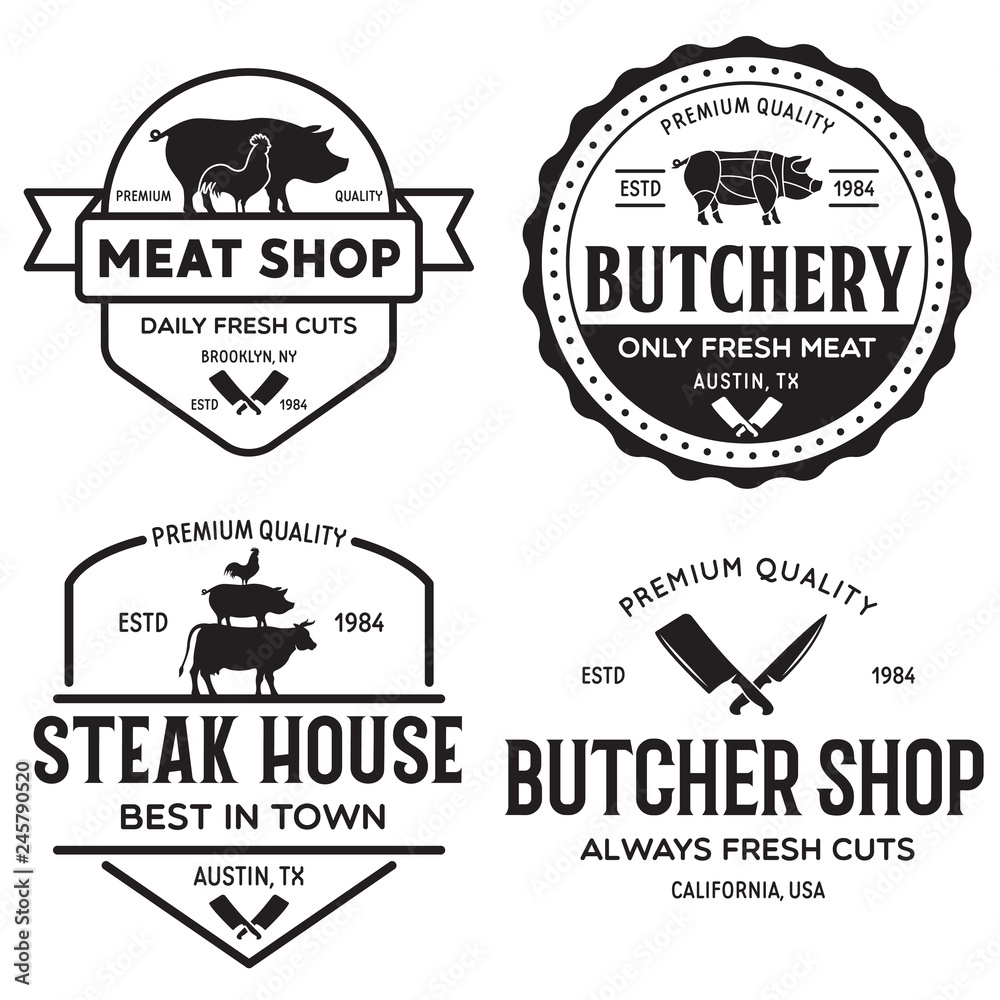 Set of Butcher Shop and Butchery hand written lettering logo, label ...