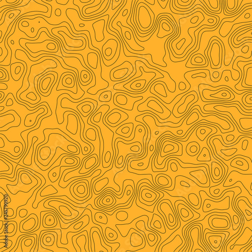 Paper texture. Vector monochrome seamless pattern, curved lines, black & yellow background. Abstract dynamical rippled surface, illusion of movement, curvature. Design for tileable print