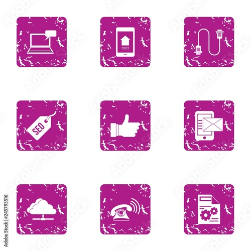 Information fee icons set. Grunge set of 9 information fee vector icons for web isolated on white background