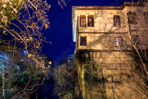 Fototapeta Naklejka Na Ścianę i Meble -  The old Jewish district in Veroia city with colorful houses at night, Greece 