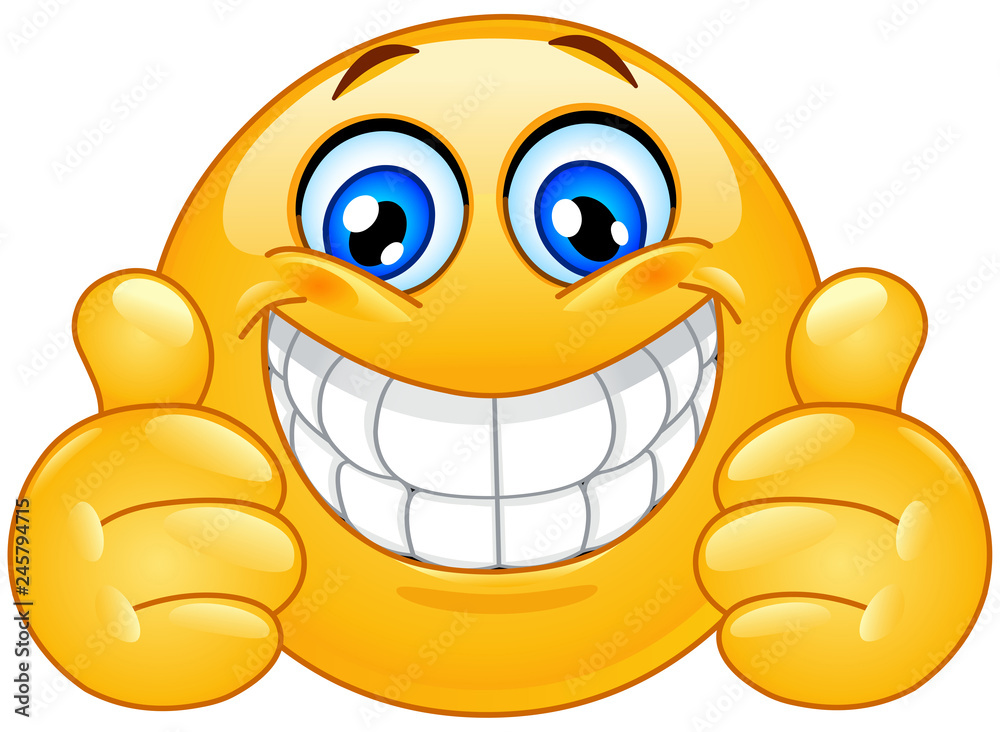 Big smile emoticon with thumbs up Stock Vector | Adobe Stock