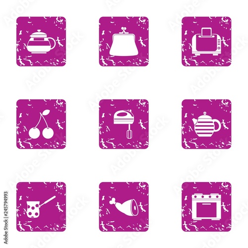 Cookhouse icons set. Grunge set of 9 cookhouse vector icons for web isolated on white background