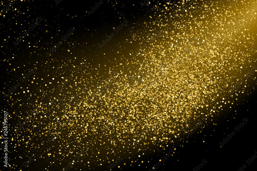 Gold Glitter Texture Isolated On Black. Amber Particles Color. Celebratory Background. Golden Explosion Of Confetti. Vector Illustration, Eps 10.