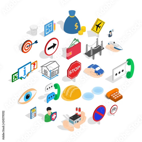 Assist icons set. Isometric set of 25 assist vector icons for web isolated on white background
